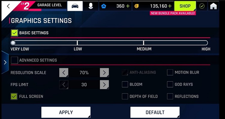 Cách chỉnh đồ họa Asphalt 9 là điều chỉnh thông số