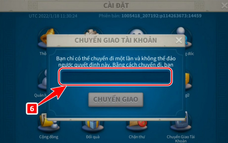 Cách chuyển tài khoản Rise of Kingdom - Dán mã vừa sao chép