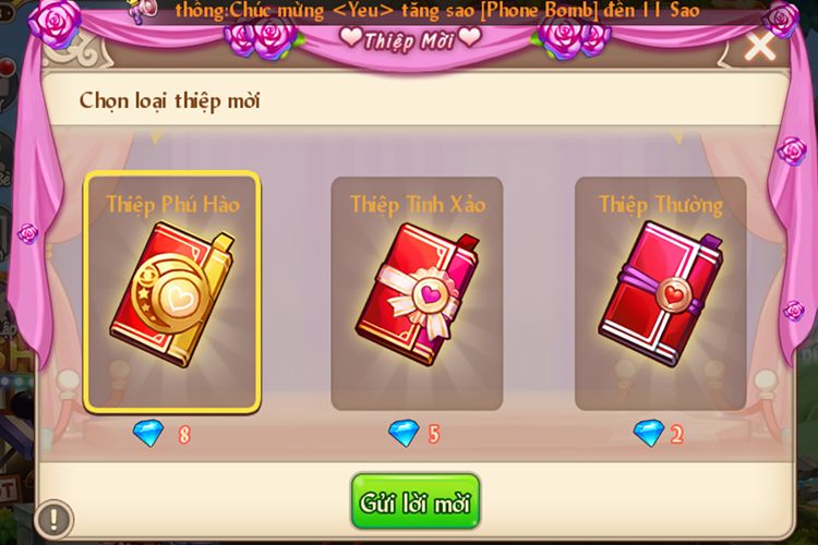 Gửi thiệp mời đến những người chơi khác trong game