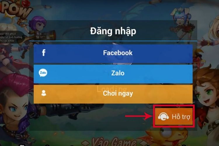 Nhấn chọn mục Hỗ trợ tại giao diện đăng nhập game