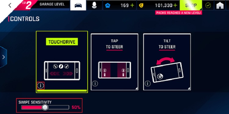 Setting Asphalt 9 bằng cách chọn điều khiển bạn muốn chơi