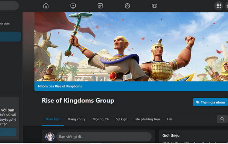 Tham gia vào group Rise of Kingdoms trên Facebook